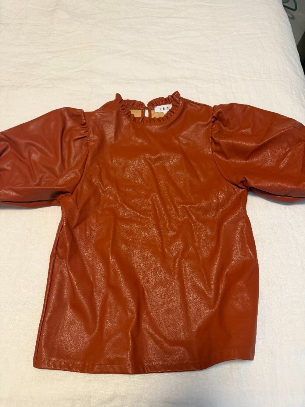 THML Terracotta Gathered Sleeve Top Vegan Leather - Size XS
